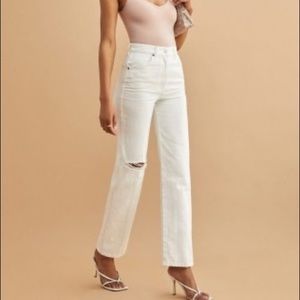 Reformation Cowboy High Rise Straight Jean in Vintage White Destroyed size 28